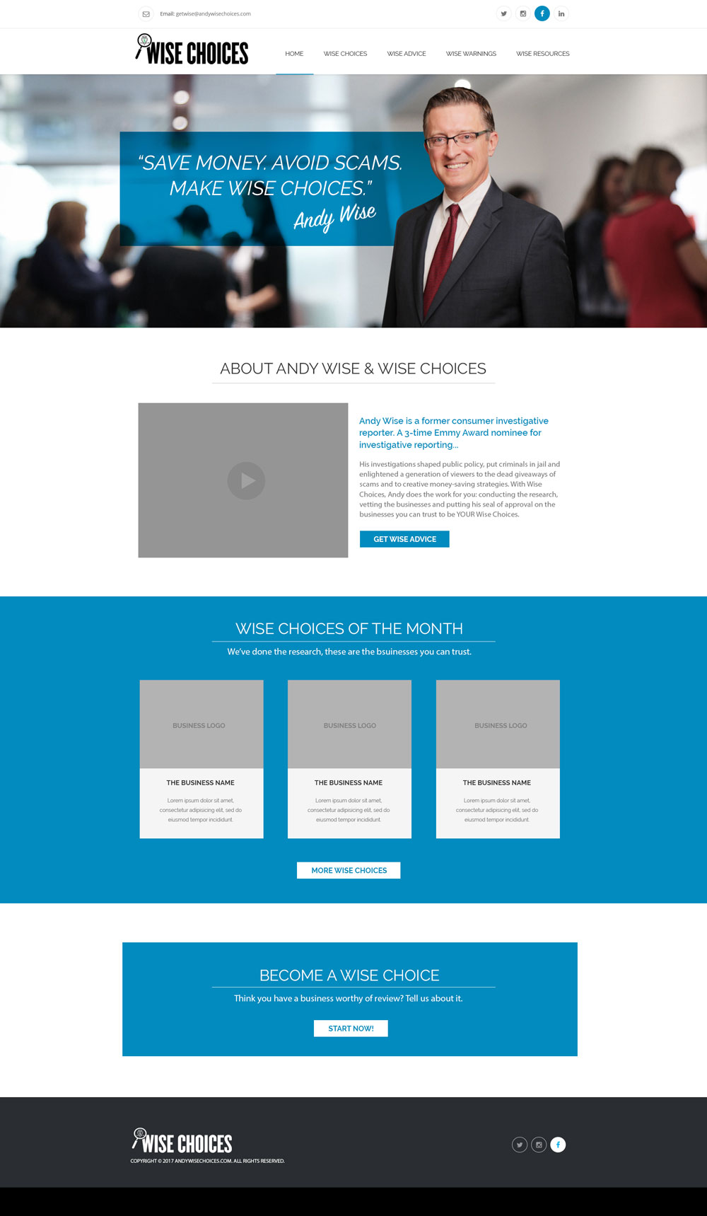 an image of website concept design for andywisechoices.com